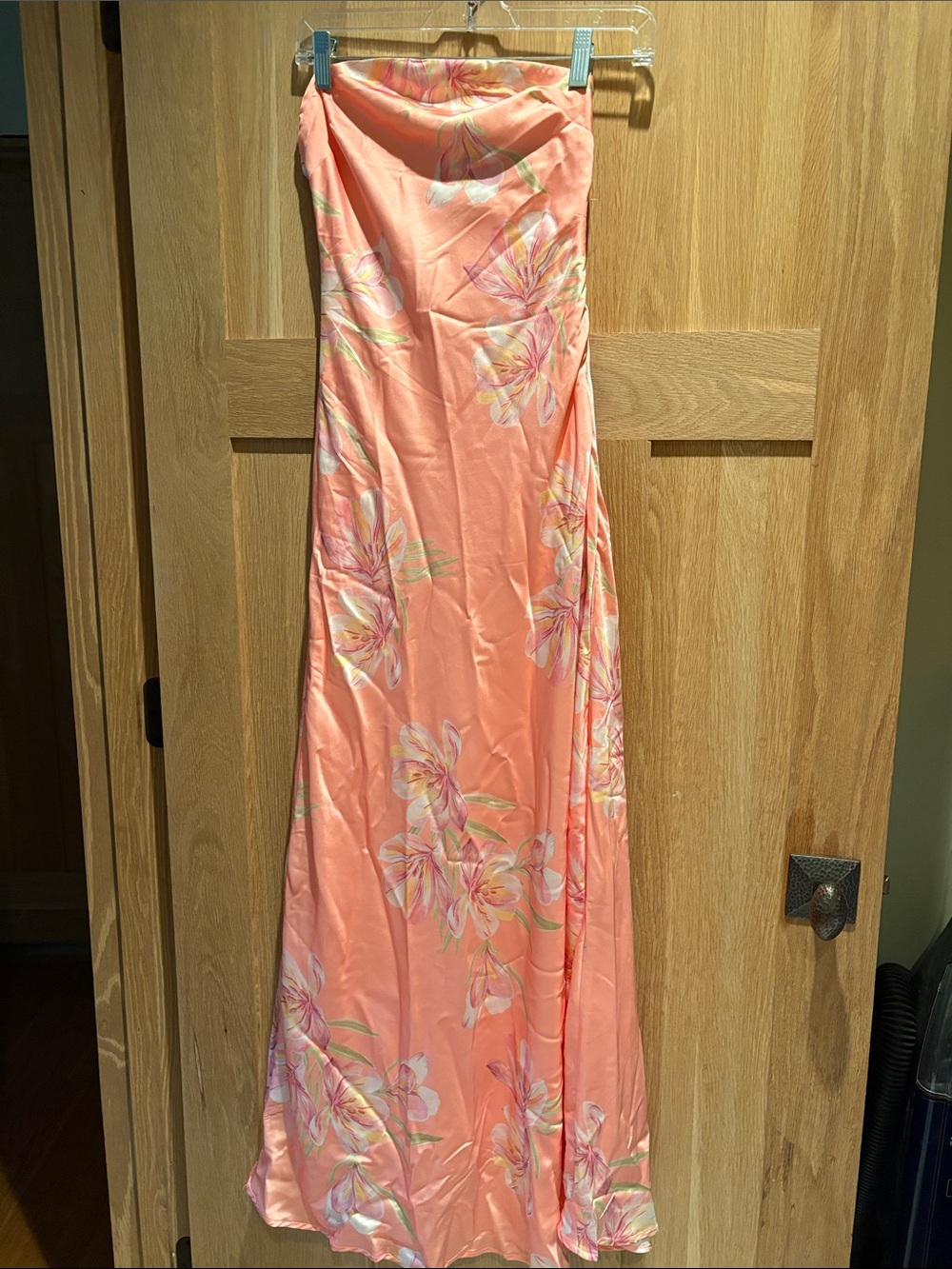 Strapless Coral Floral Maxi Dress